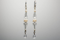 Retro Crystal & Pearl Vintage Style Silver Dangle Earrings
