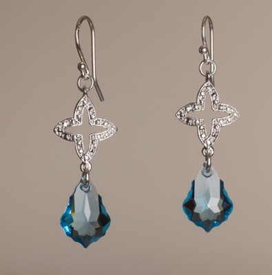 Aquamarine drop style Silver Earrings - Renaissance Revival