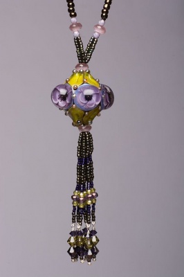 Art Nouveau Inspired Handmade Lampwork Bead Tassel Necklace