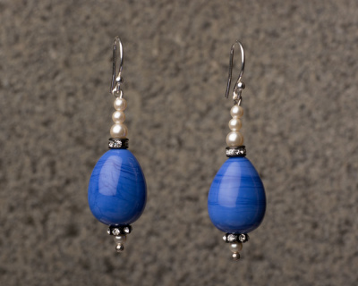 Cornflower Blue Handmade Artisan Lampwork Glass Dangle Earrings
