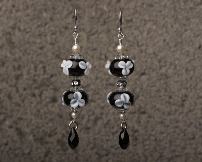 Black and White Victorian Style Dangle Earrings