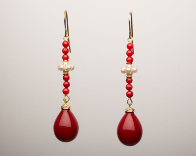 Elegant Coral Red Teardrop Dangle Earrings
