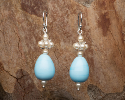 Retro Vintage Style Blue Lampwork Glass Dangle Earrings