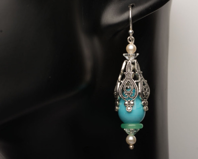 Handmade Art Nouveau Style Sky Blue Dangle Earrings