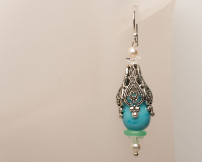 Handmade Art Nouveau Style Sky Blue Dangle Earrings