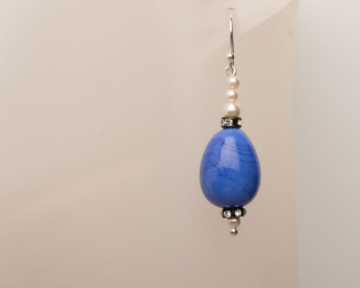 Cornflower Blue Handmade Artisan Lampwork Glass Dangle Earrings