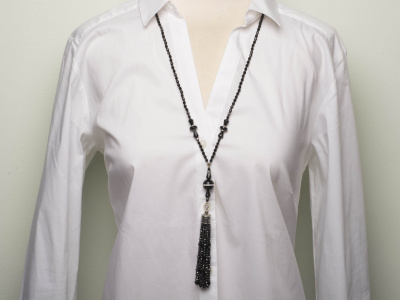 Long Black Flapper Tassel Necklace Art Deco Style Handmade