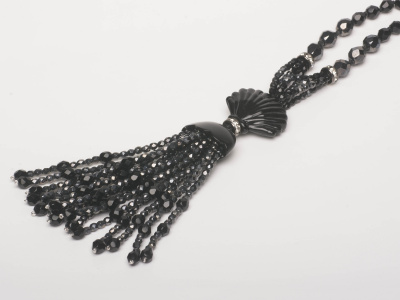 Long black Handmade Pendant Necklace Edwardian Style Art Nouveau Flapper
