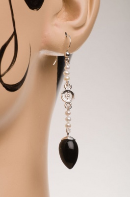 Onyx Acorn and Seed Pearl Earrings