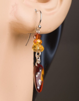 Tin Cup Style Necklace with matching earrings - Honey and Amber - Hand Knotted